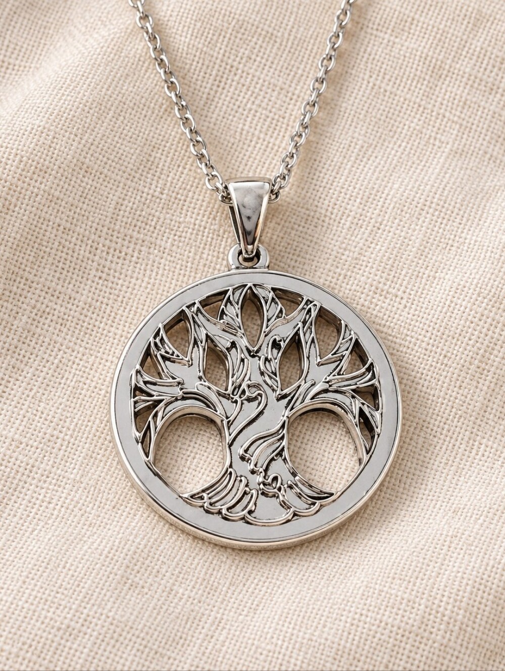 Jezhawk Snow Oak Tree of Life Pendant Necklace Silver Tone NWT